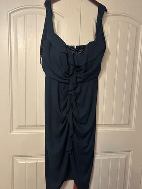 City Chic Navy Ruffle Cocktail Dress XL (22) Flowy Draped Midi
